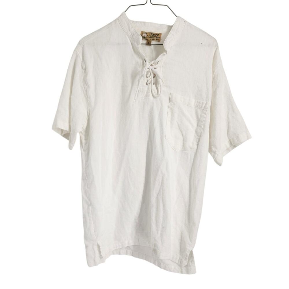 Natural Collections Cotton Short Sleeve White Top Womens Size Large L